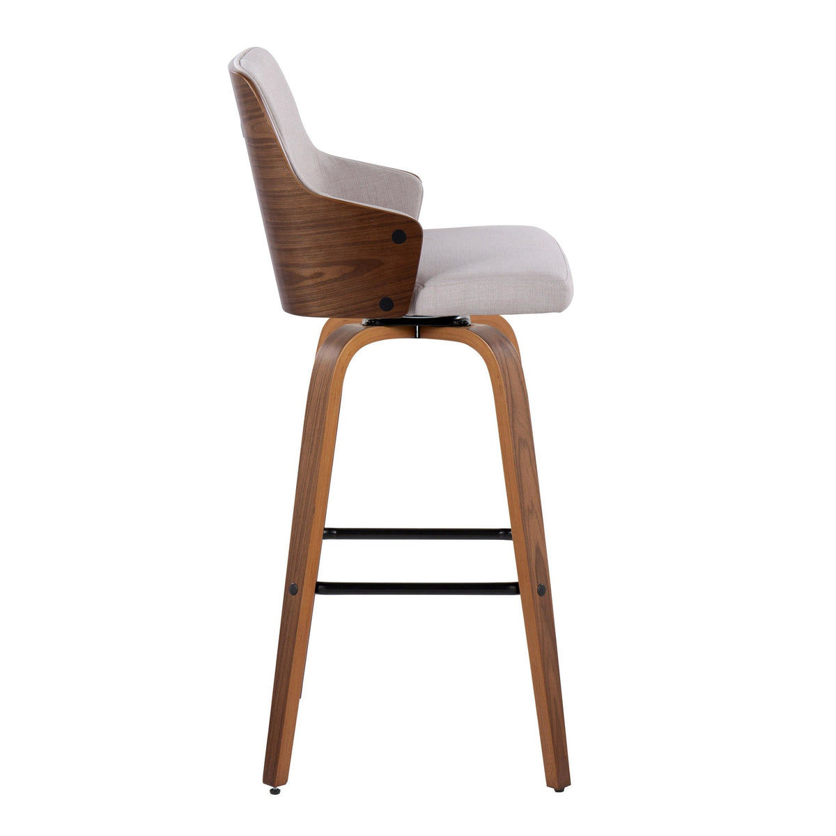 Walnut Wood Beige Fabric Swivel Barstool Set of 2 R361153