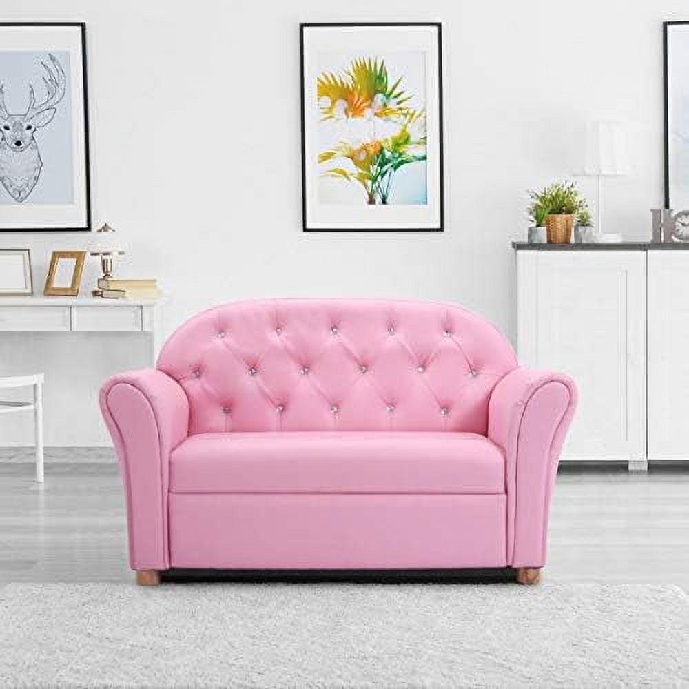 Pink PU Leather Sofa with Wood Construction P675