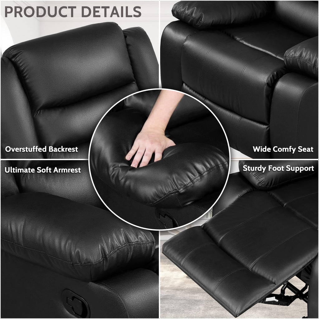Oversized Faux Leather Manual Rocker Recliner Chair, Black X652