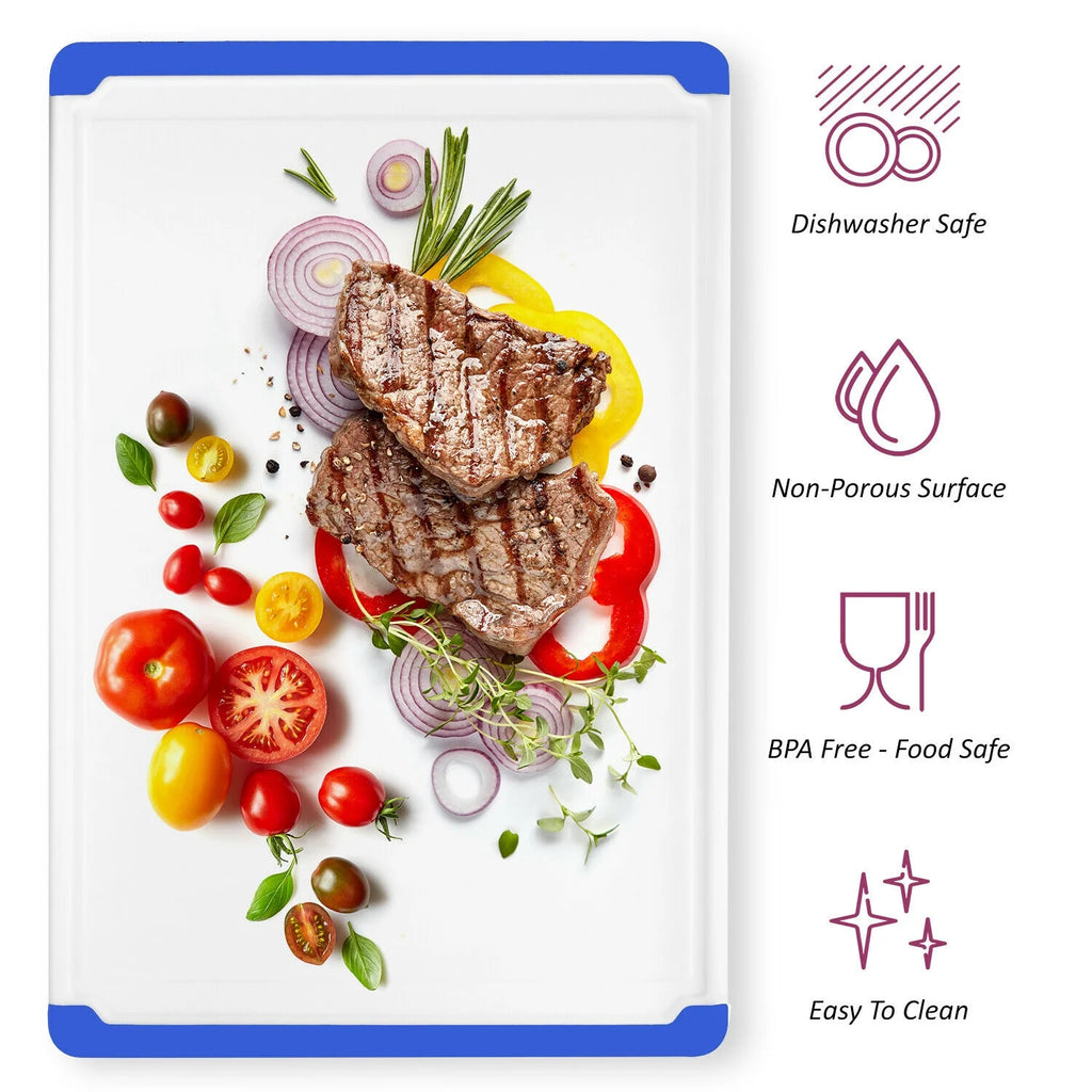 Blue Plastic Cutting Board with Drip Grooves W64858