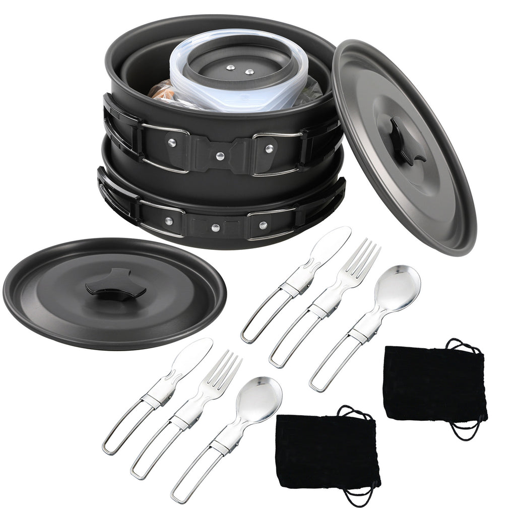 Non-Stick Camping Cookware Mess Kit with Pot, Pan, and Kettle F702393