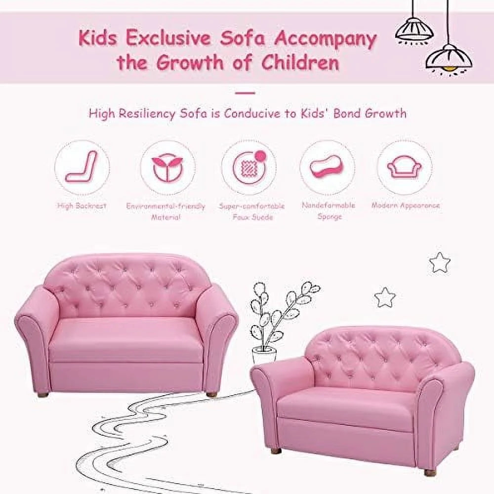 Pink PU Leather Sofa with Wood Construction P675