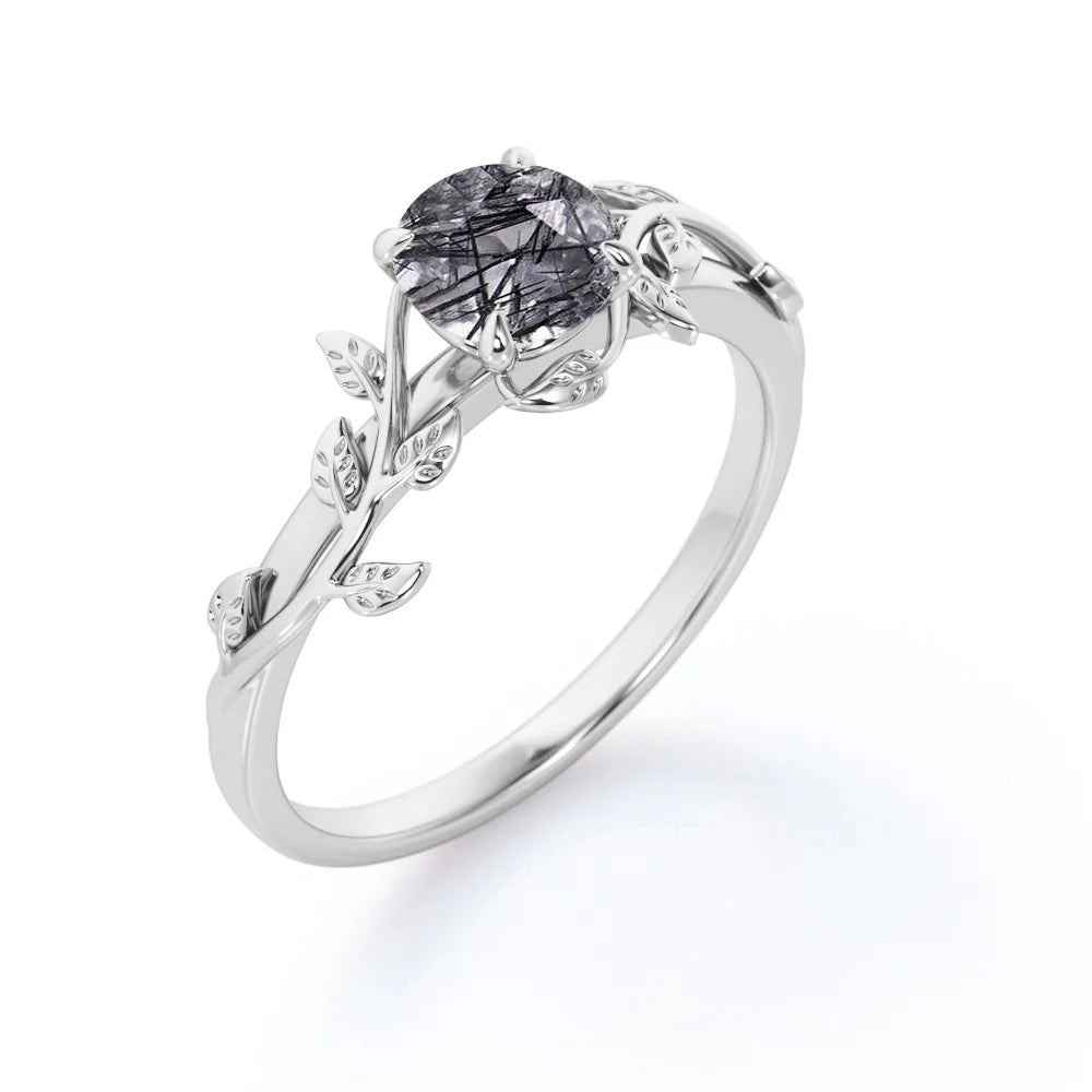 0.50 Carat Solitaire Round Cut Black Rutilated Quartz Engagement Ring X5787