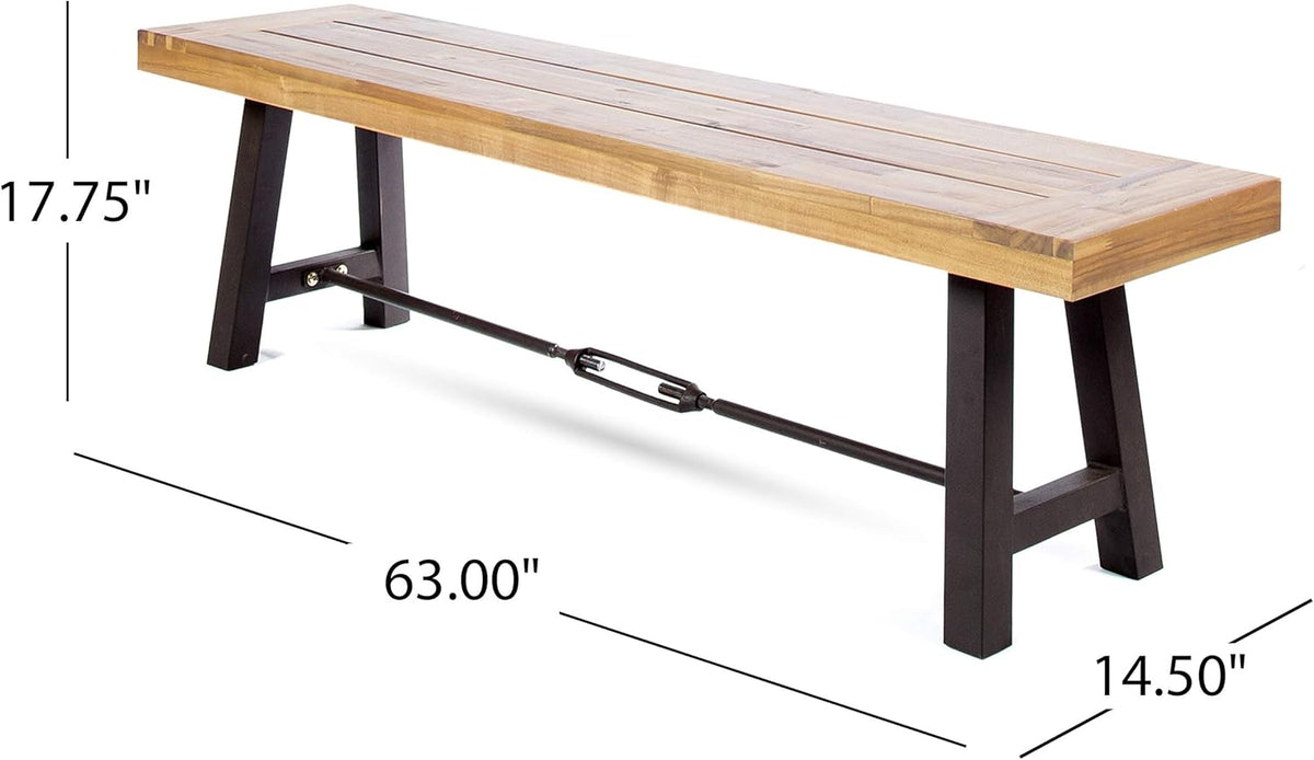 Teak Finish Acacia Wood Bench with Metal Accents Z9119