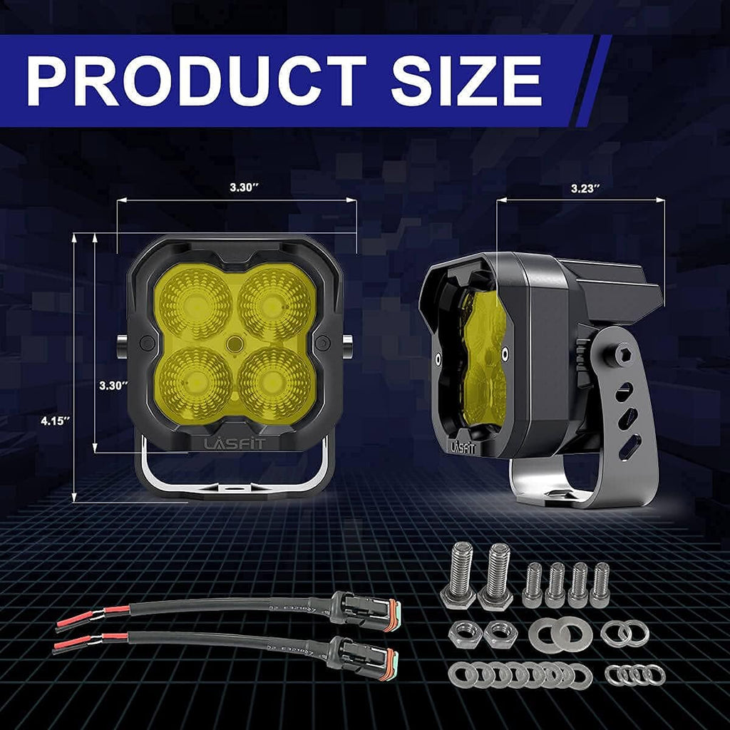 Yellow 3 inch LED Pods Flood Beam Off Road 36W, Pair N448
