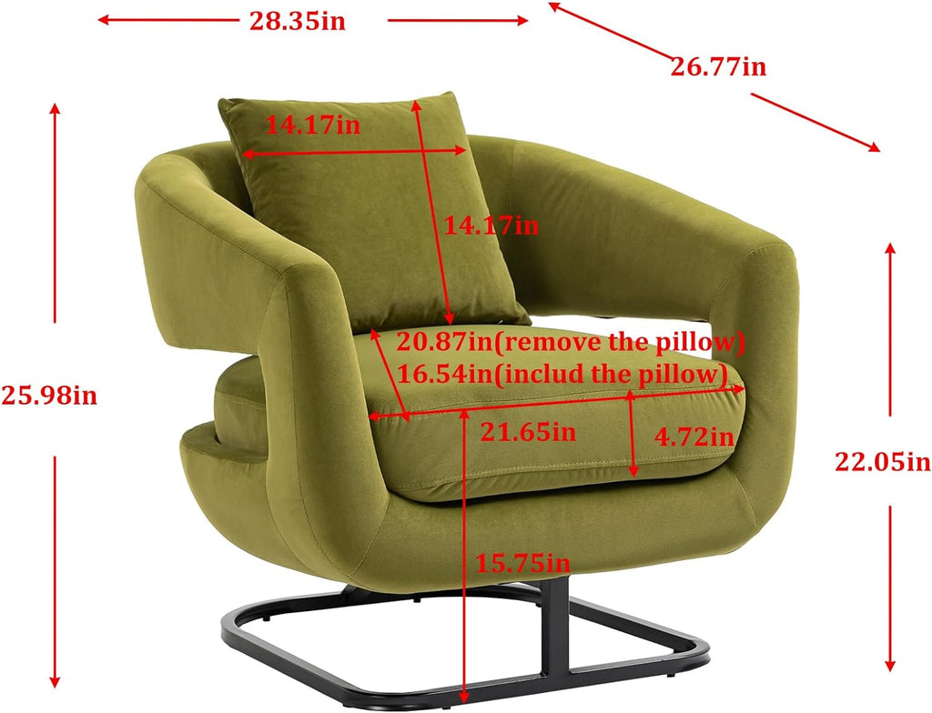 Olive Velvet Barrel Chair with Metal Base S388345