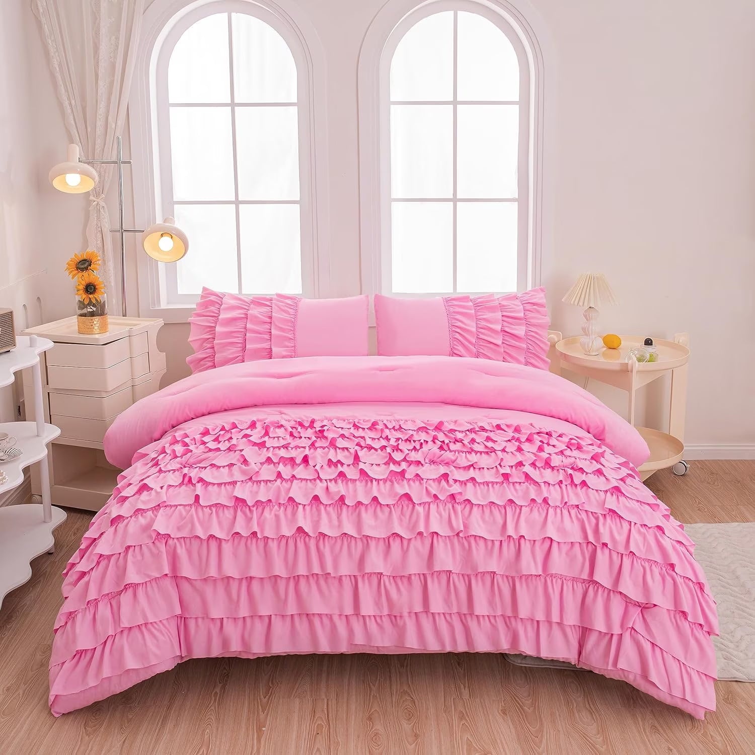 Purple Ruffle 5 Pcs Full Comforter Bedding Set I5443