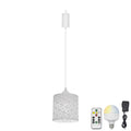 Rechargeable Battery Operated Pendant Light with Sleeve&Round Hook RGB Mode Adjustable Wire Length White Hollow Maple Leaf Shade Dimmable J886