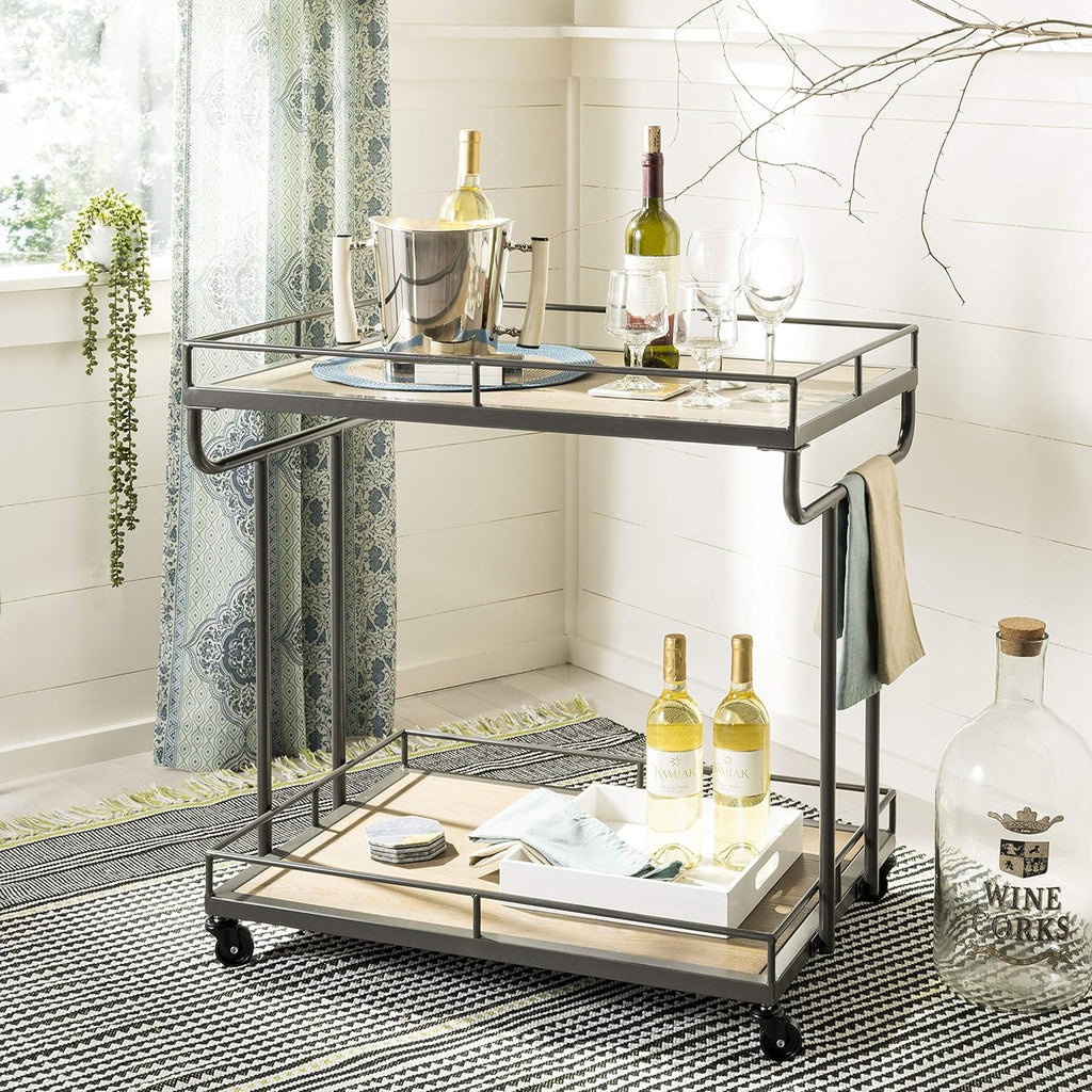 Rustic Oak/White Bar Cart B957074
