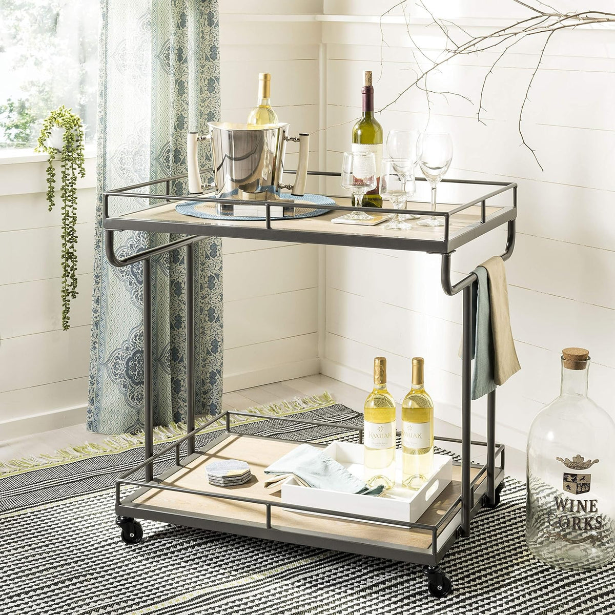 Rustic Oak/White Bar Cart B957074