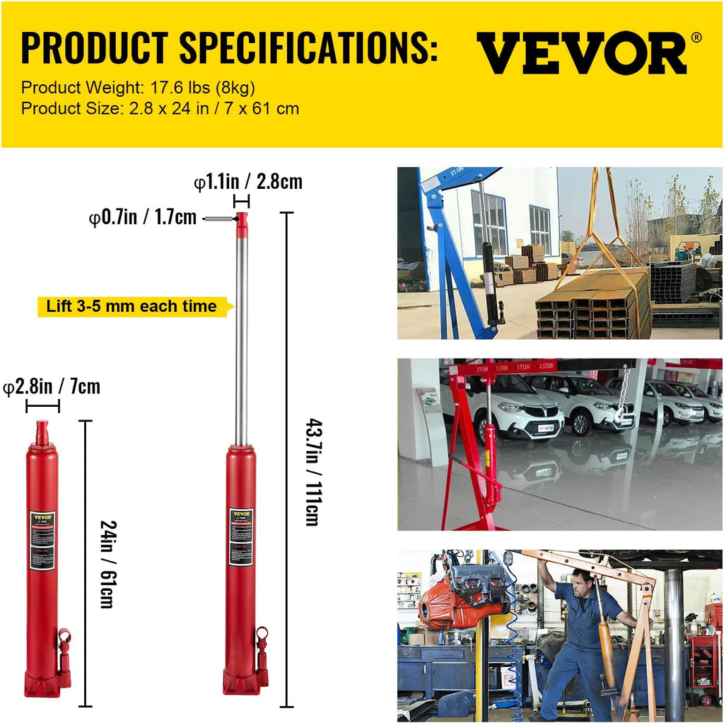 Hydraulic Long Ram Jack, 4 Tons Capacity, Red, Pack of 2 A4561