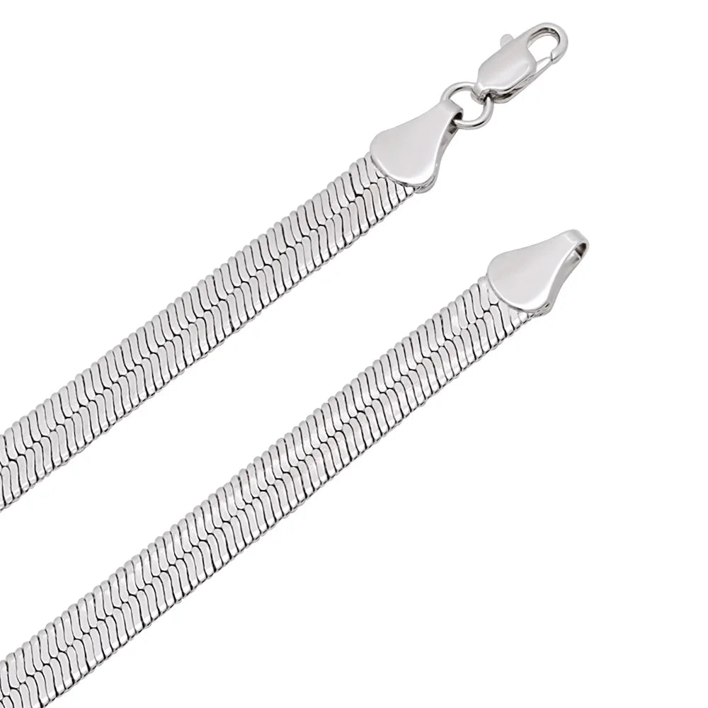 Rhodium Plated Flat Herringbone Chain Necklace, 24 inches J62349
