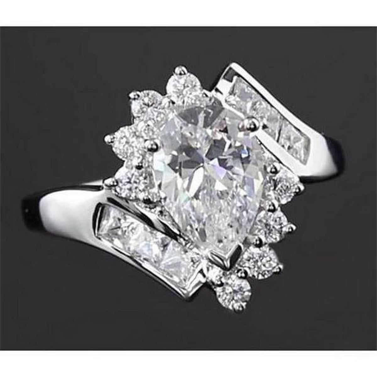 Interlocking 2.50 CT Pear Diamond Engagement Ring, 14K White Gold - Size 6.5 O804431