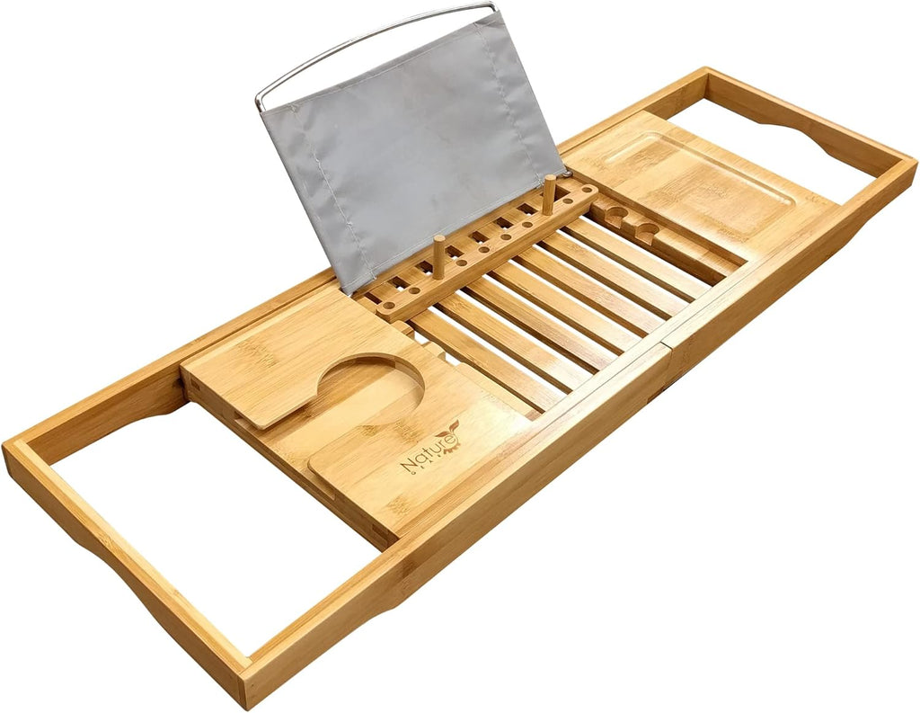 Wooden Bamboo Bathtub Tray with Wine Holder, Pack of 2 Z6953