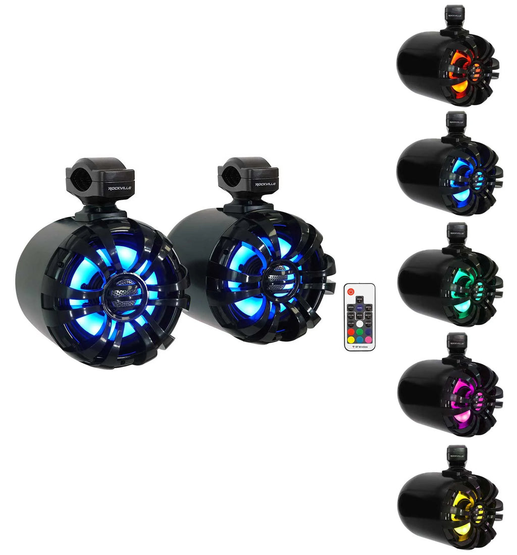 Marine Bluetooth Receiver with 4 Black 6.5" LED Tower Speakers P6279