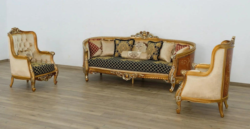 Black & Silver Gold Sofa Set 3 L577