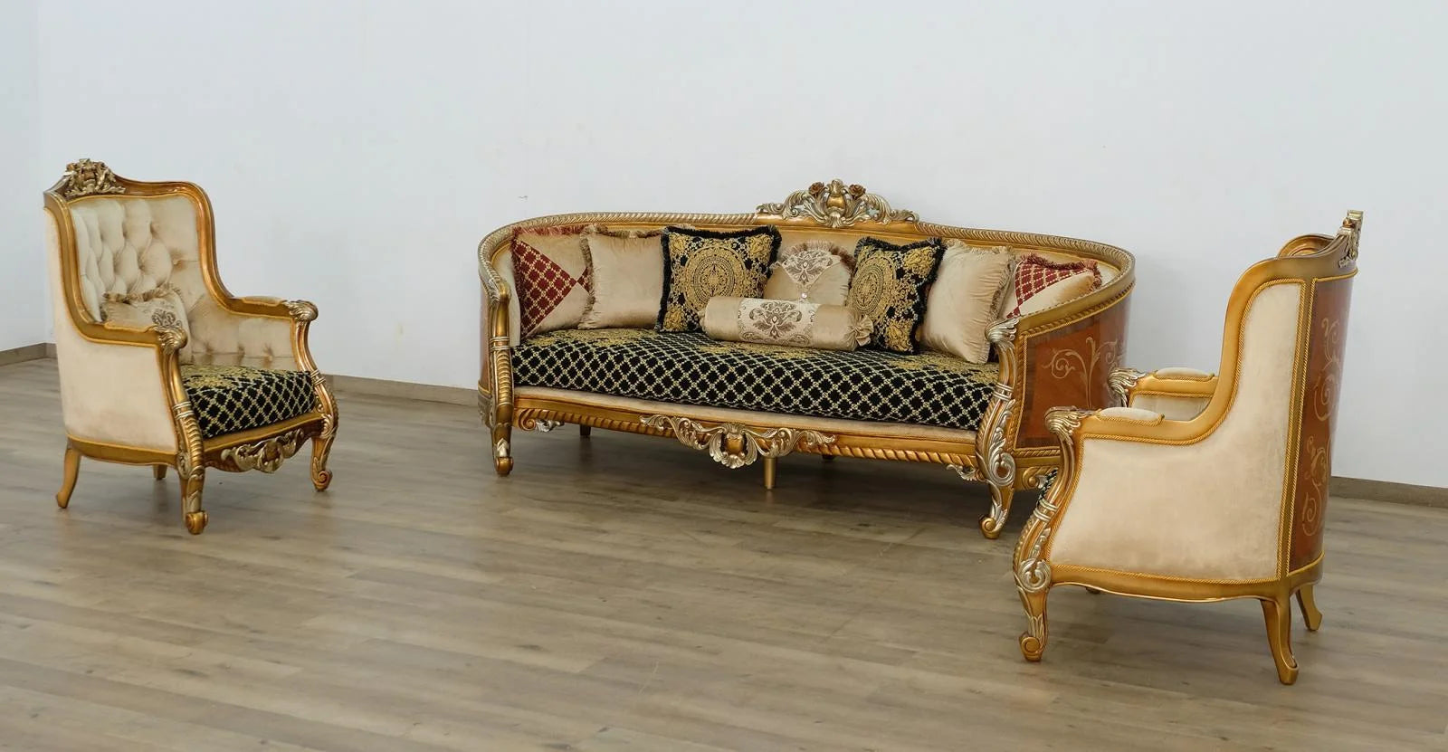 Black & Silver Gold Sofa Set 3 L577