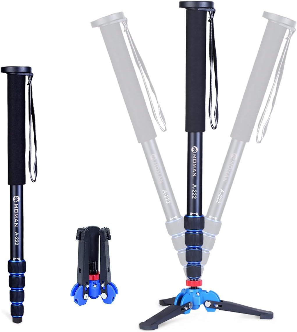 Monopod Tripod with Feet for Camera DSLR Camcorder, Lightweight Aluminum Alloy, 5 Sections up to 65 inch, Pack of 2 Y28573