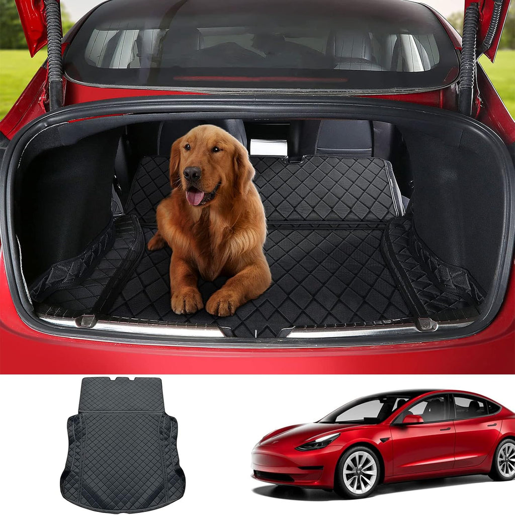 Tesla Model 3 Trunk Mat Pet Mat Liner Cargo Mats Waterproof All-Weather Mats Rear Seat Cover Protector Accessories 2022 2021 2020 Black M9157
