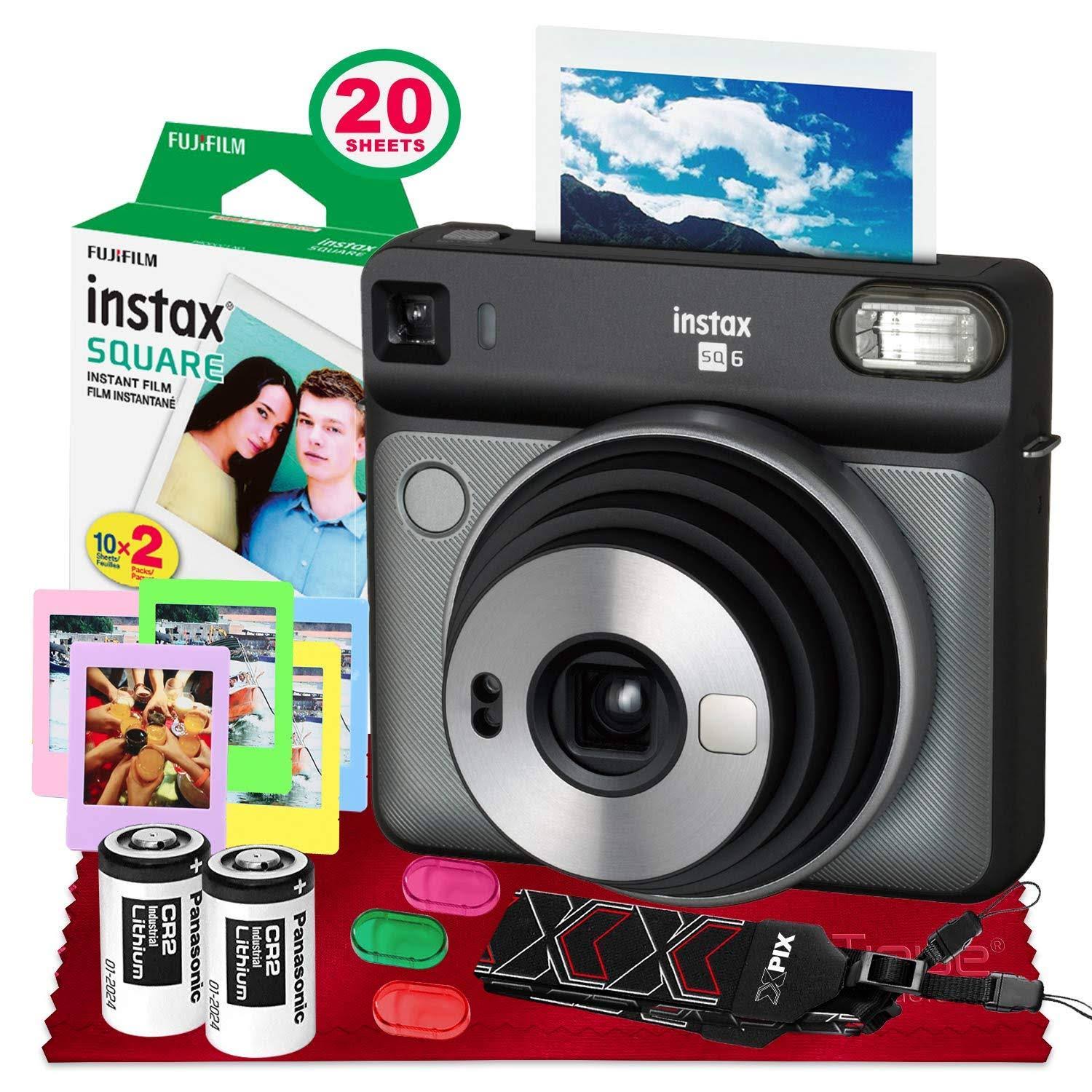 Graphite Gray Instant Film Camera with 20 Sheets Film and Camera Strap V975733