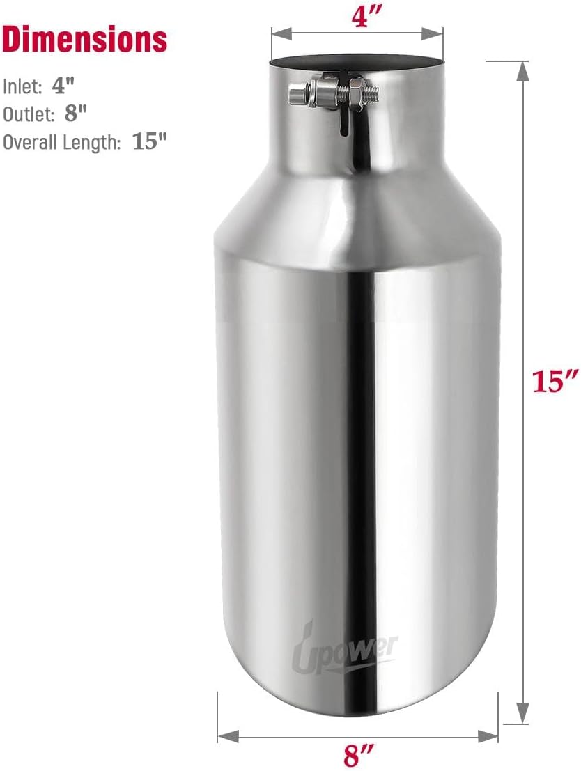 4 inch Inlet 8 inch Outlet Stainless Steel Exhaust Tip 15" Long Pack of 2 S93792