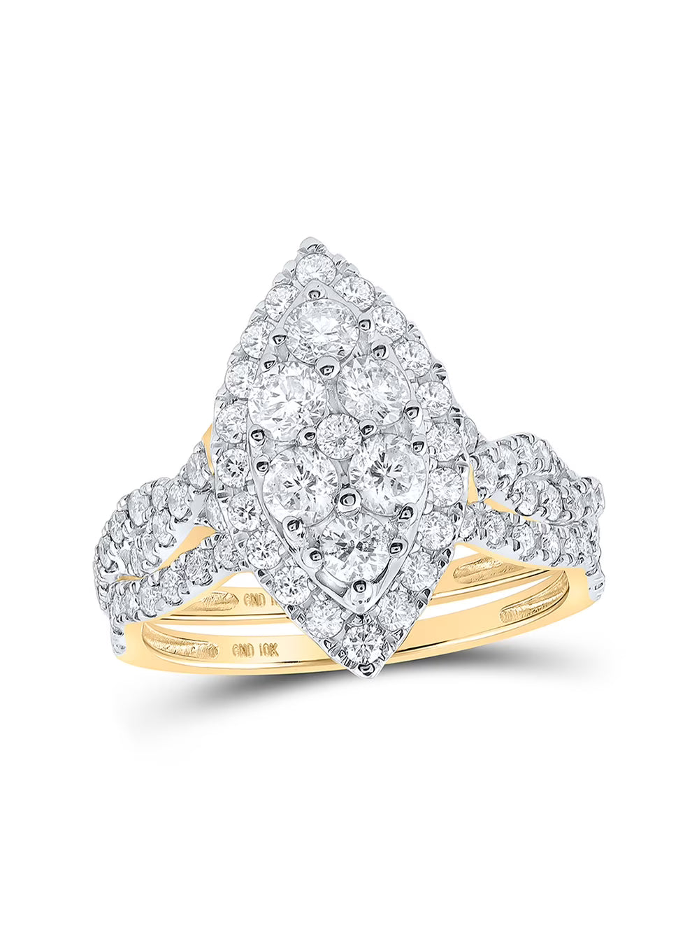 10kt Yellow Gold Round Diamond Cluster Bridal Ring Band Set 1-1/2 Cttw R61323