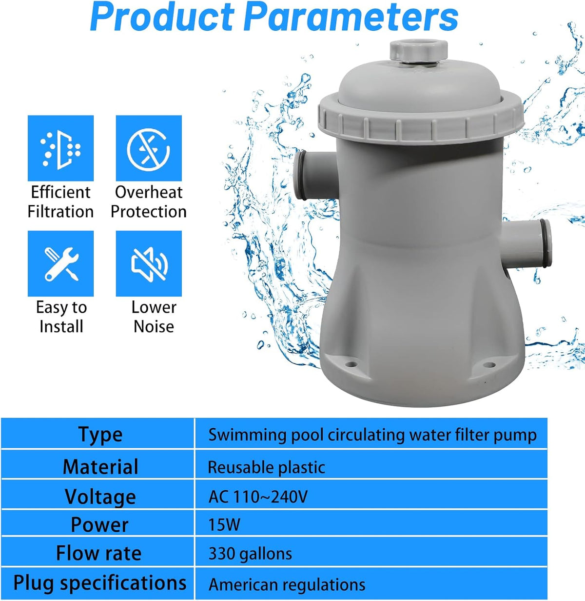 330 Gallon Pool Filter Pump with GFCI, 110v-120v, 1 Filter Cartridge Z32855