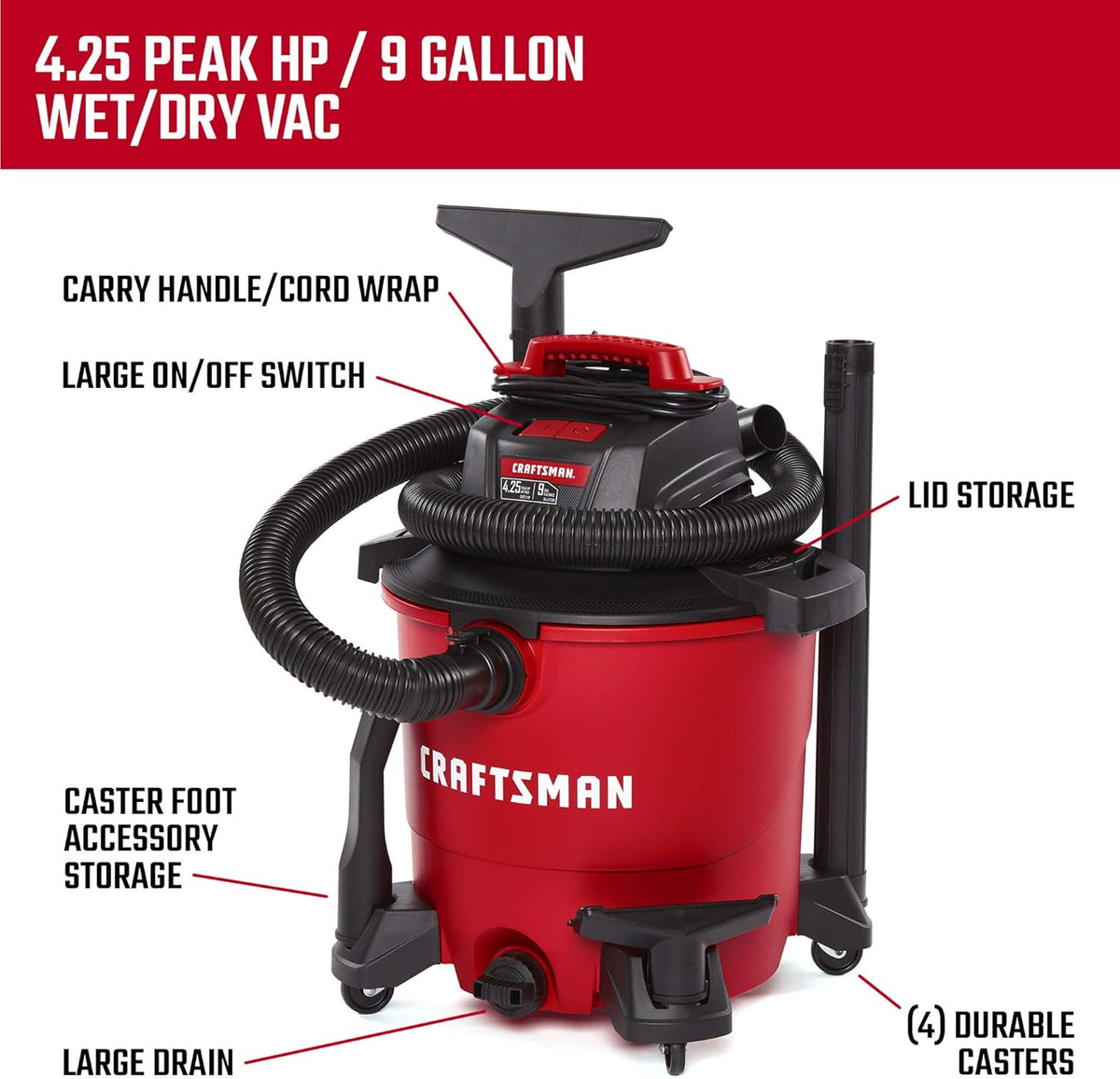 9 Gallon 4.25 Peak HP Wet/Dry Vac G81641