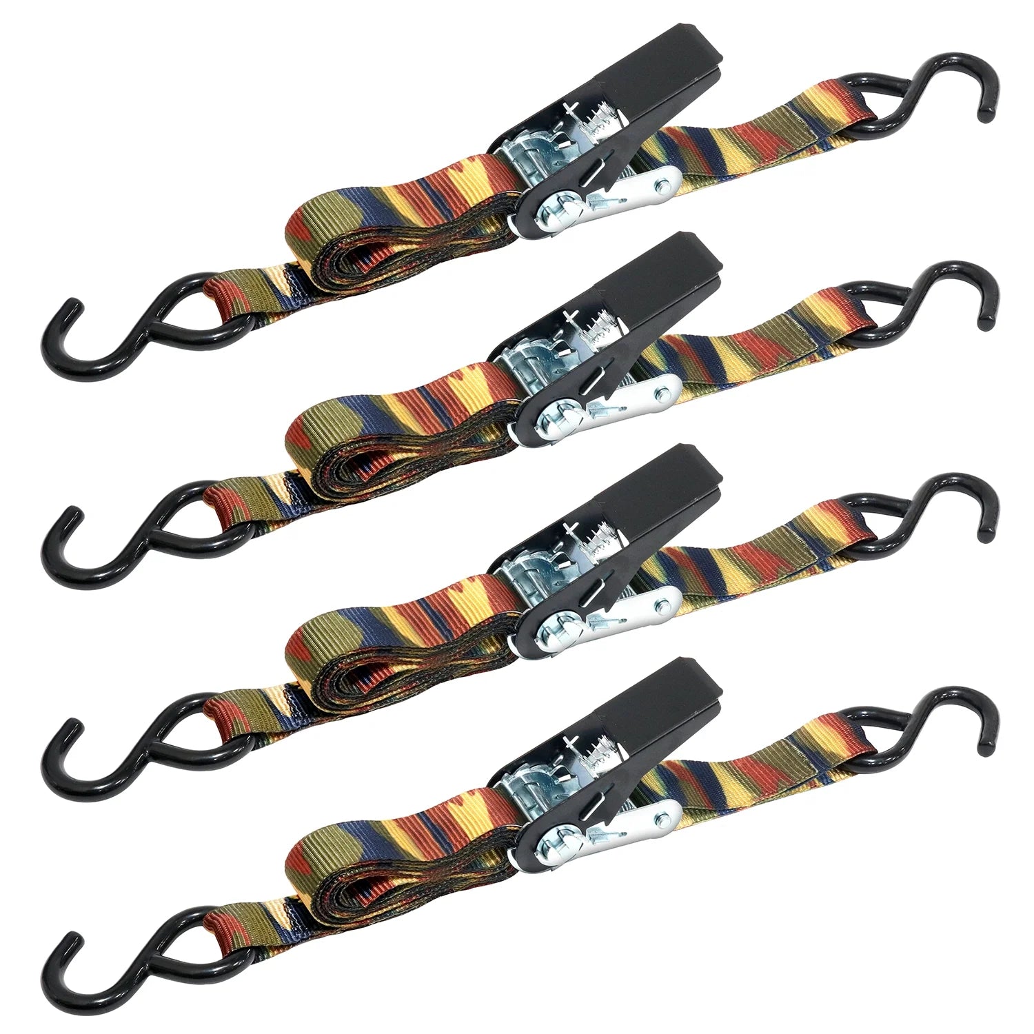 4 Pc. 1" x 8' x 1,000 lbs Ratchet Tie Downs with S-Hooks O71253