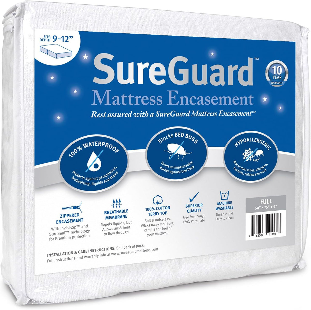 Cal King Mattress Encasement - 100% Waterproof, Bed Bug Proof - Zippered Six-Sided Cover I177540