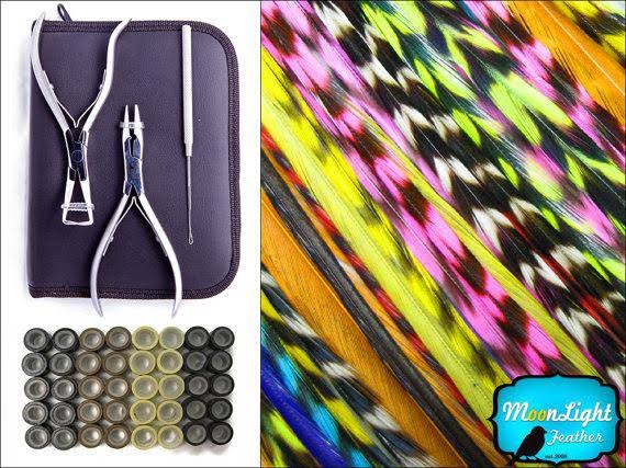 Hair Extension Feather Wholesale Pack with Beads and Tools R792