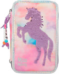 Pencil Case with 3 Zips and Pens, Pink T30547
