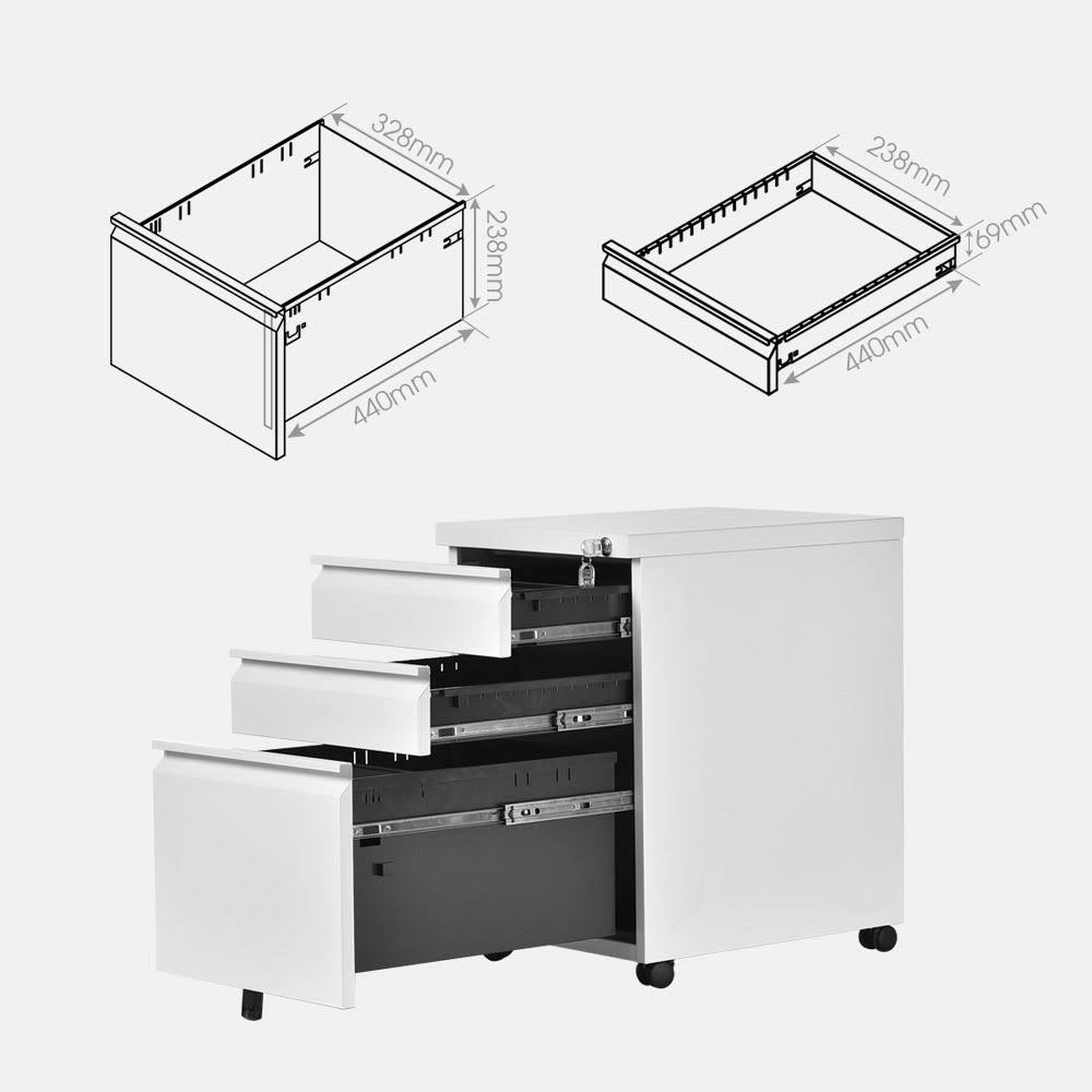 White 3-Drawer File Cabinet Storage Cabinet N95874