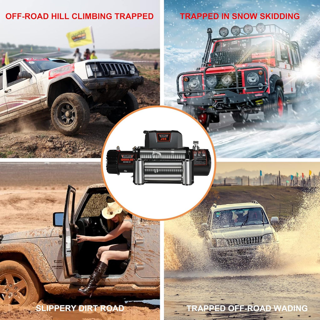12000 lb 12V Electric Winch with Steel Wire Cable and Wireless Remote S77278