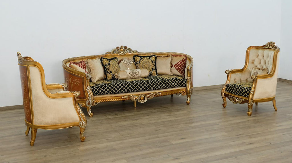 Black & Silver Gold Sofa Set 3 L577