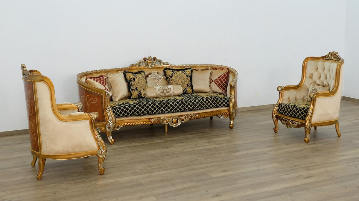 Black & Silver Gold Sofa Set 3 L577