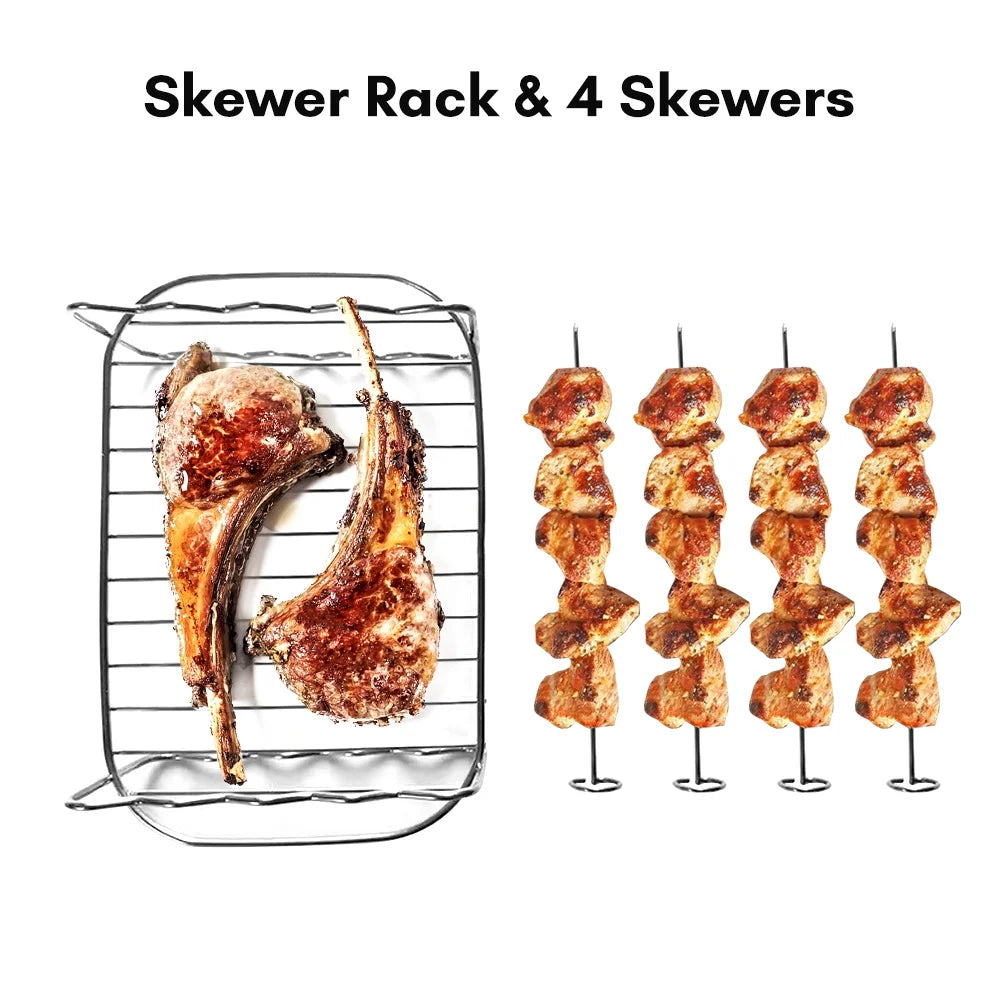 6 PCS Non-Stick Air Fryer Accessories Set with Cake Baking Barrel Pizza Cupcake Pans Skewer Toast Racks Food Tongs A310342