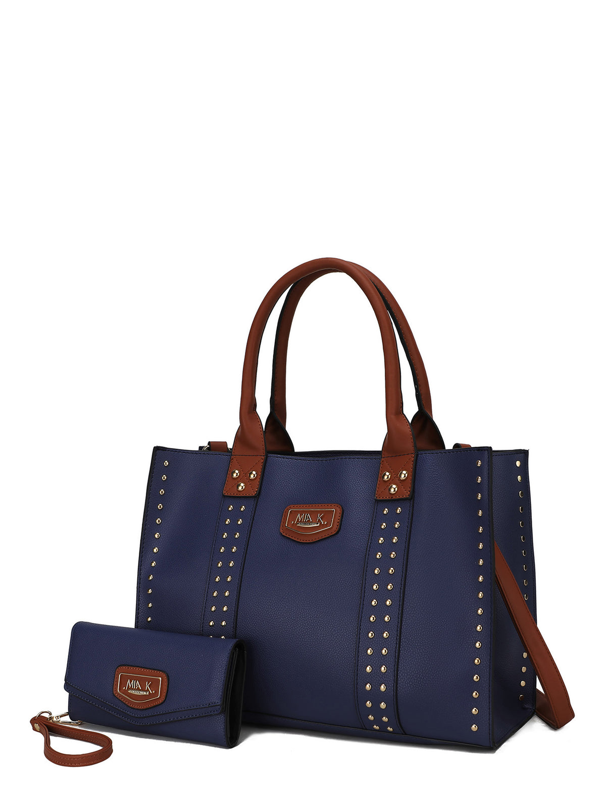 Navy Faux Leather Tote Bag and Wallet Set, 2-Piece M771