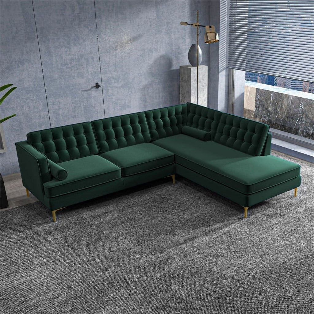 Green Velvet Right-Facing Upholstered Sectional O5008