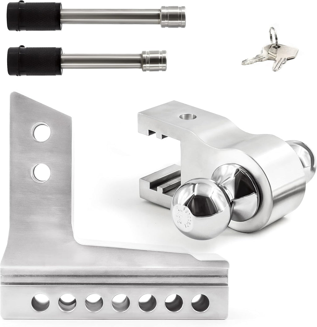 Adjustable Trailer Hitch Ball Mount with Forged Aluminum Shank, 2.5 Inch Receiver, 6 Inch Drop L1681