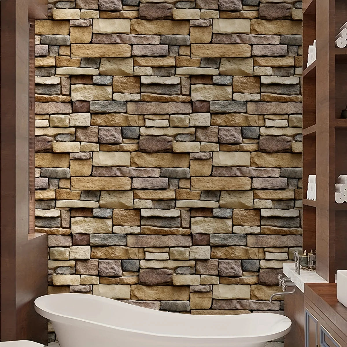 Vintage Brown Stone Brick Wallpaper 39.4inchX17.7inch C351349
