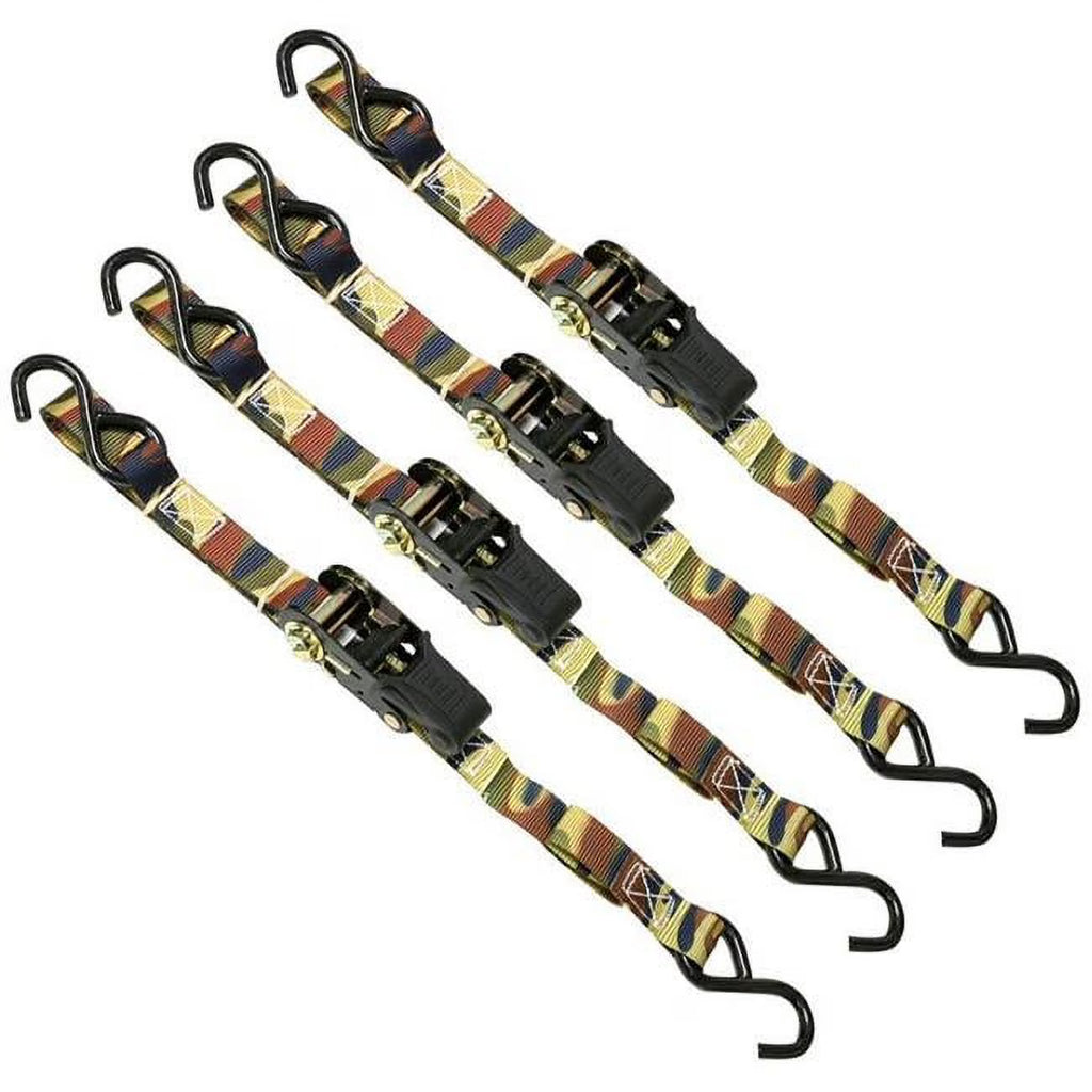 4 Pc. 1" x 8' x 1,000 lbs Ratchet Tie Downs with S-Hooks O71253