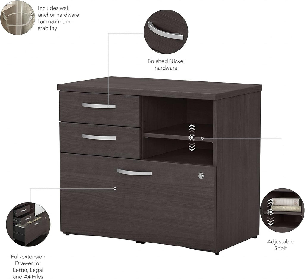 Storm Gray Office Storage Cabinet with Drawers and Shelves X7408