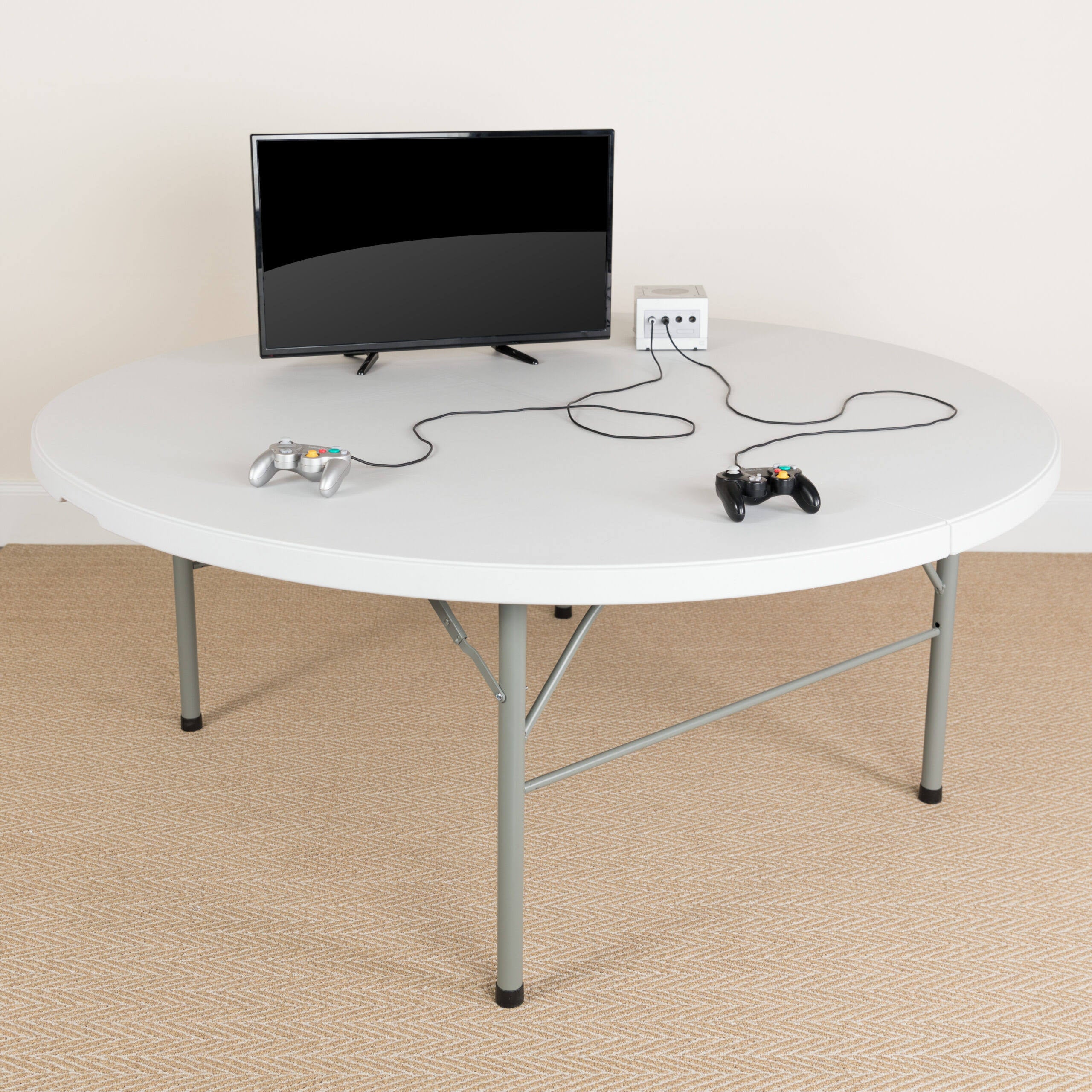 6-Foot Round Bi-Fold Granite White Plastic Folding Table A111459