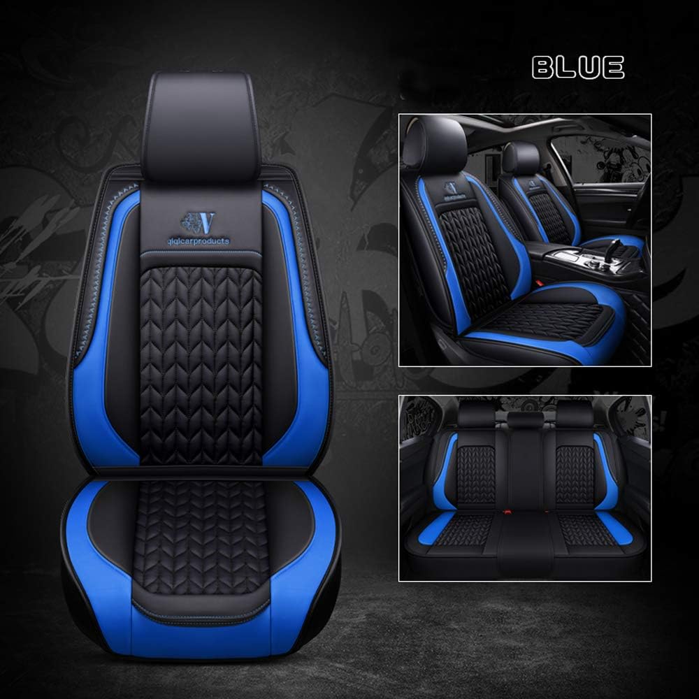 Black Beige Leather Car Seat Covers Full Set I450