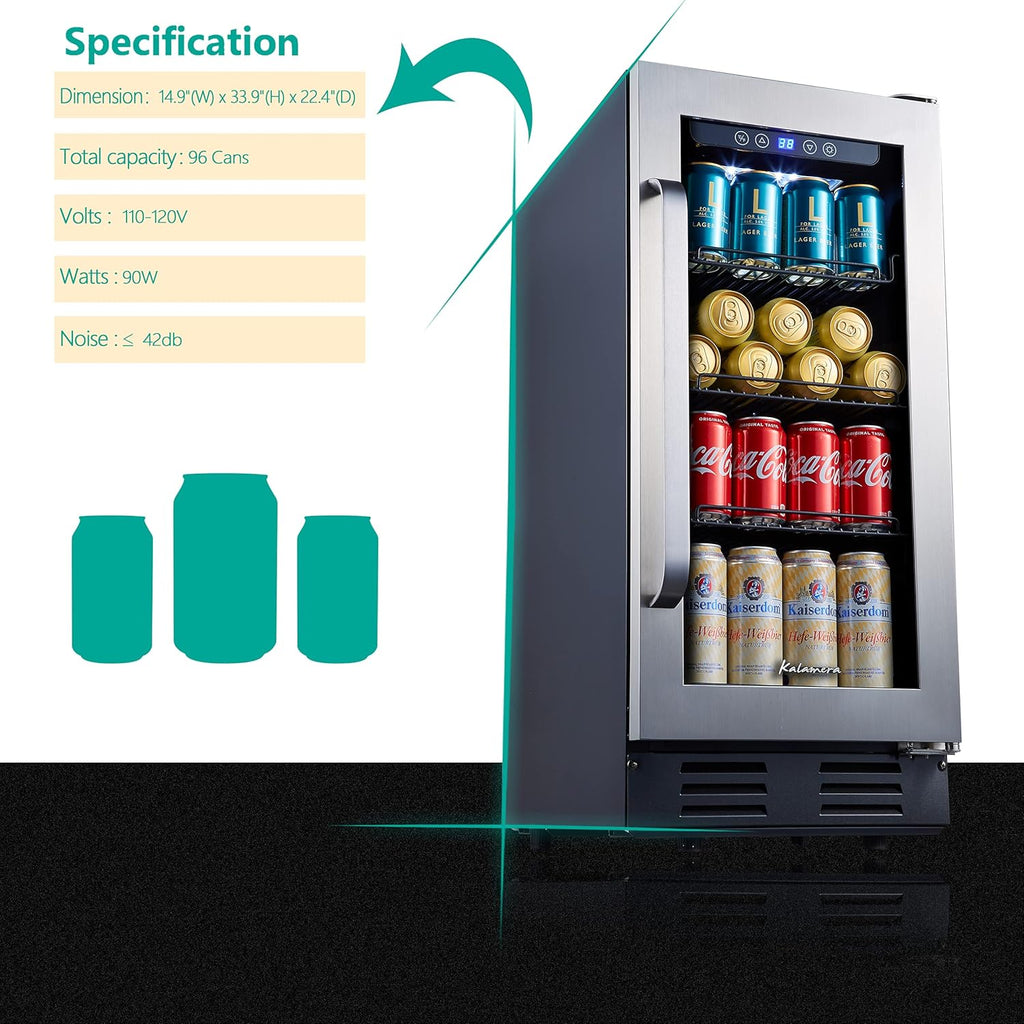 15 inch Beverage Cooler Refrigerator with Stainless Steel Door, 96 Cans Capacity P49895