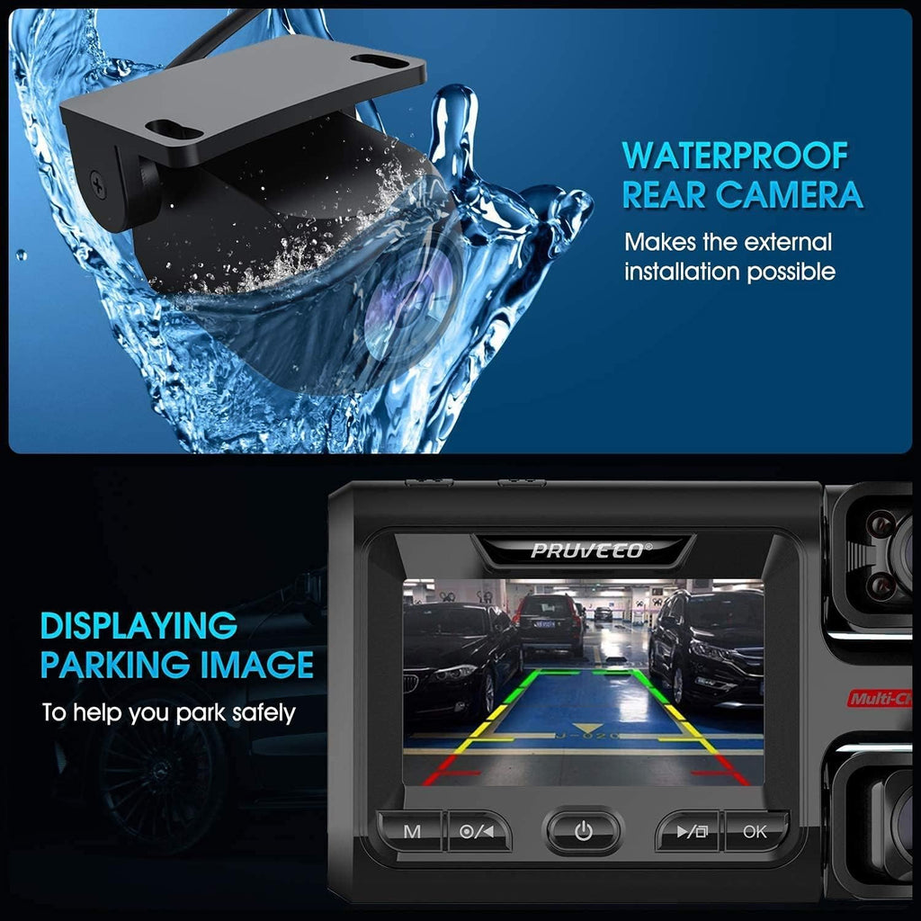 Triple FHD 1080P Front and Rear Inside Car Dash Camera, 3.0 inch LCD, Supercapacitor A108