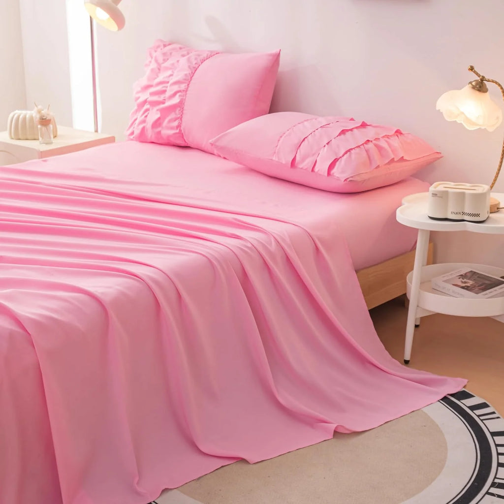 Purple Ruffle 5 Pcs Full Comforter Bedding Set I5443