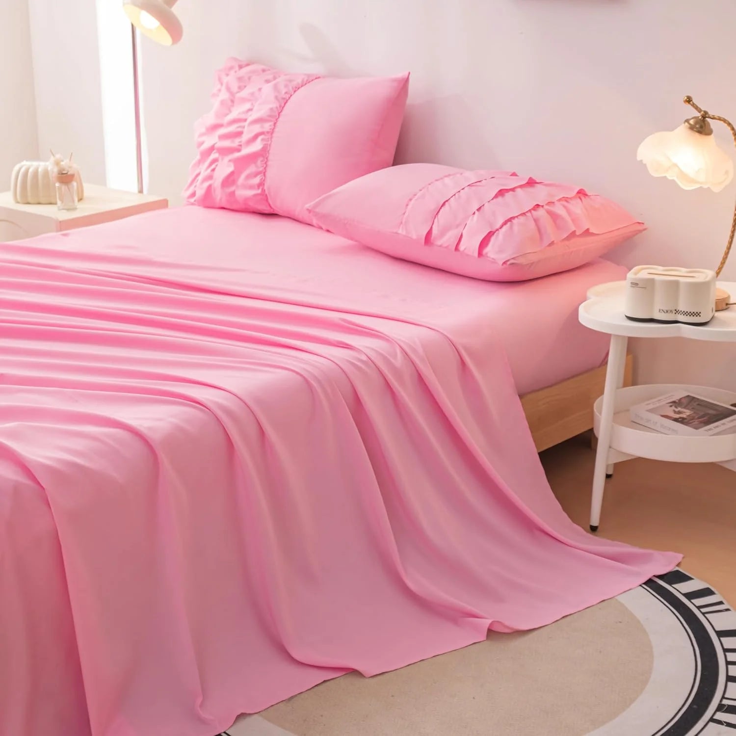 Purple Ruffle 5 Pcs Full Comforter Bedding Set I5443