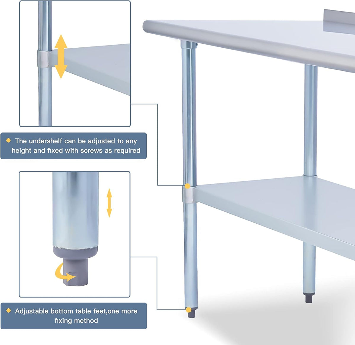 Stainless Steel Metal Work Table with Backsplash, 24 x 60 Inches Z644188